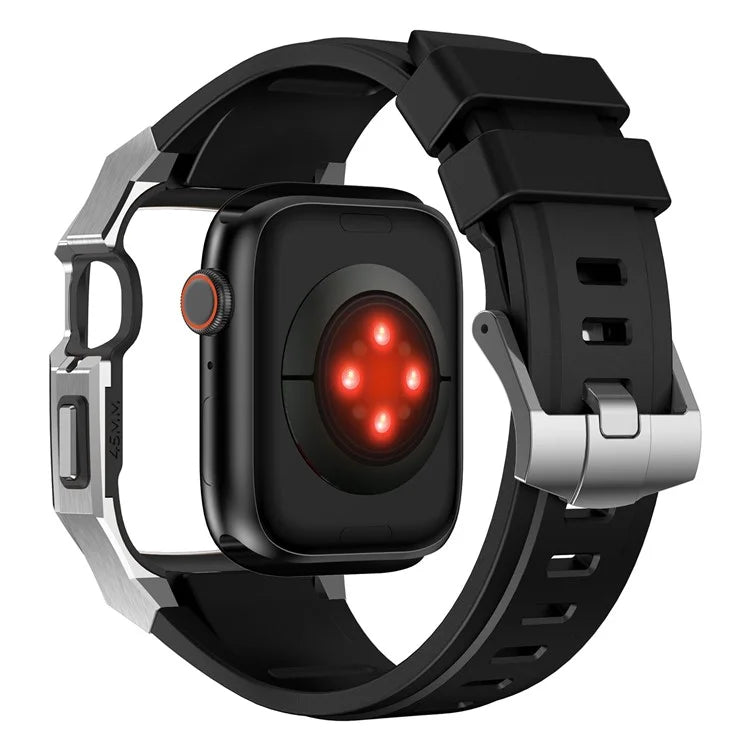 For Apple Watch SE (2023) SE (2022) SE Series 6 5 4 44mm Fluororubber Strap with Stainless Steel Watch Case
