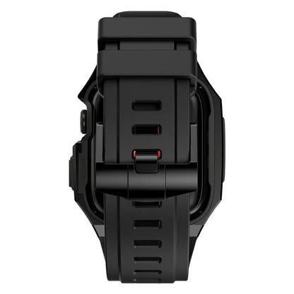 For Apple Watch Series 9 8 7 45mm Band Fluororubber Watch Strap with Stainless Steel Bezel Case