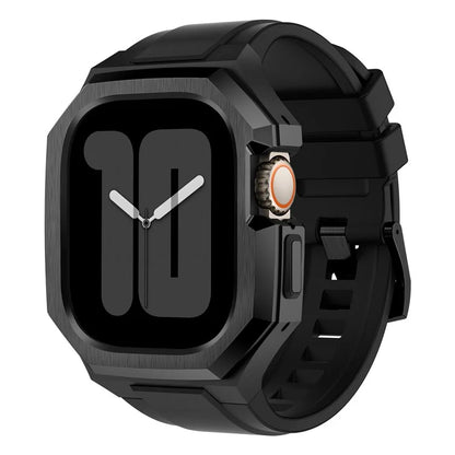 For Apple Watch Ultra 2 Ultra 49mm Soft Fluororubber Strap with Stainless Steel Wristwatch Case