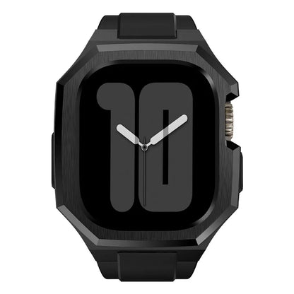 For Apple Watch Ultra 2 Ultra 49mm Soft Fluororubber Strap with Stainless Steel Wristwatch Case