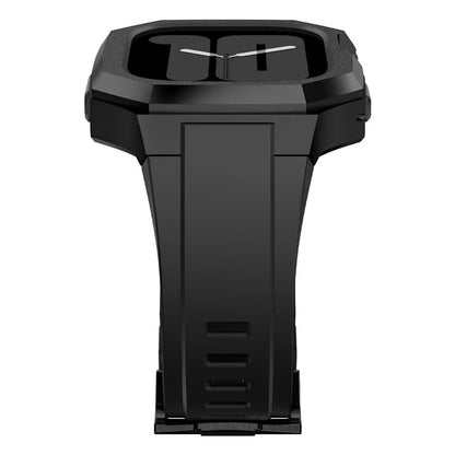 For Apple Watch Ultra 2 Ultra 49mm Soft Fluororubber Strap with Stainless Steel Wristwatch Case