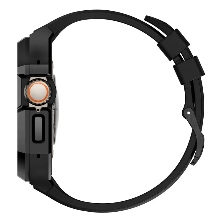 For Apple Watch Ultra 2 Ultra 49mm Soft Fluororubber Strap with Stainless Steel Wristwatch Case
