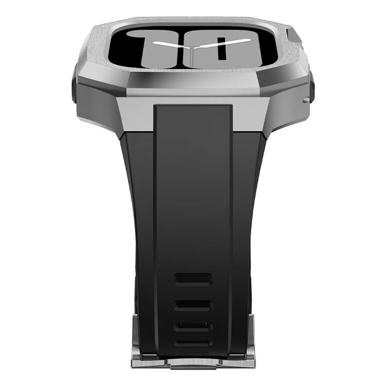 For Apple Watch Ultra 2 Ultra 49mm Soft Fluororubber Strap with Stainless Steel Wristwatch Case