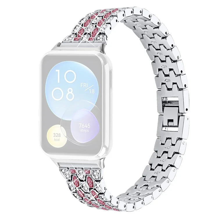 For Xiaomi Smart Band 8 Pro 3 Rows Rhinestone Zinc Alloy Watch Band Women Replacement Strap