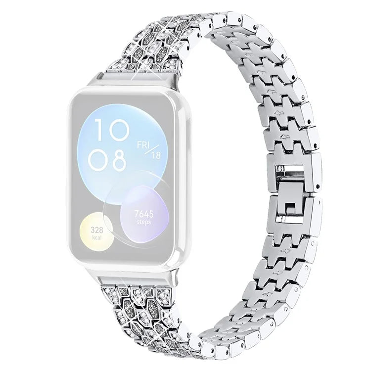 For Xiaomi Smart Band 8 Pro 3 Rows Rhinestone Zinc Alloy Watch Band Women Replacement Strap
