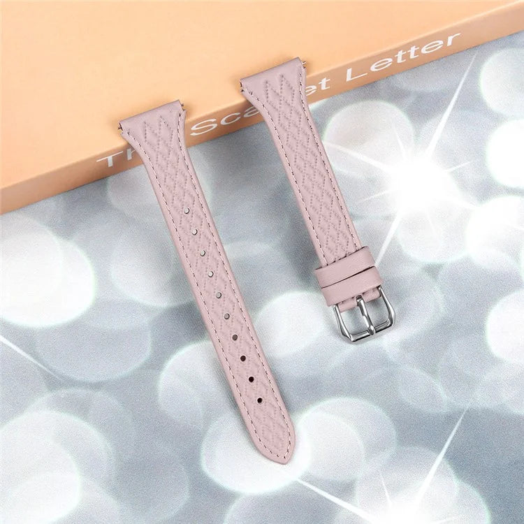 For Pebble 2 / Time Round Rhombus Imprinted Genuine Cow Leather Watch Strap