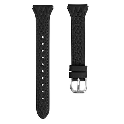 For Pebble 2 / Time Round Rhombus Imprinted Genuine Cow Leather Watch Strap