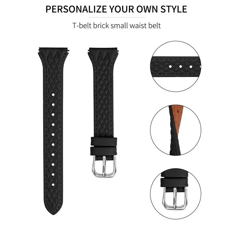 For Pebble 2 / Time Round Rhombus Imprinted Genuine Cow Leather Watch Strap