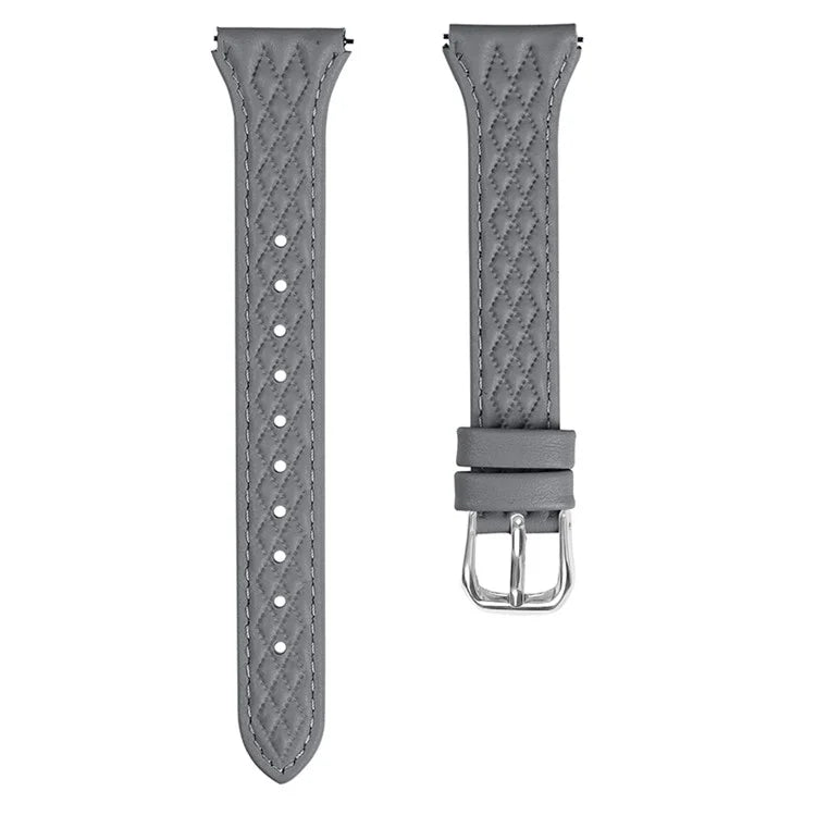 For Pebble 2 / Time Round Rhombus Imprinted Genuine Cow Leather Watch Strap