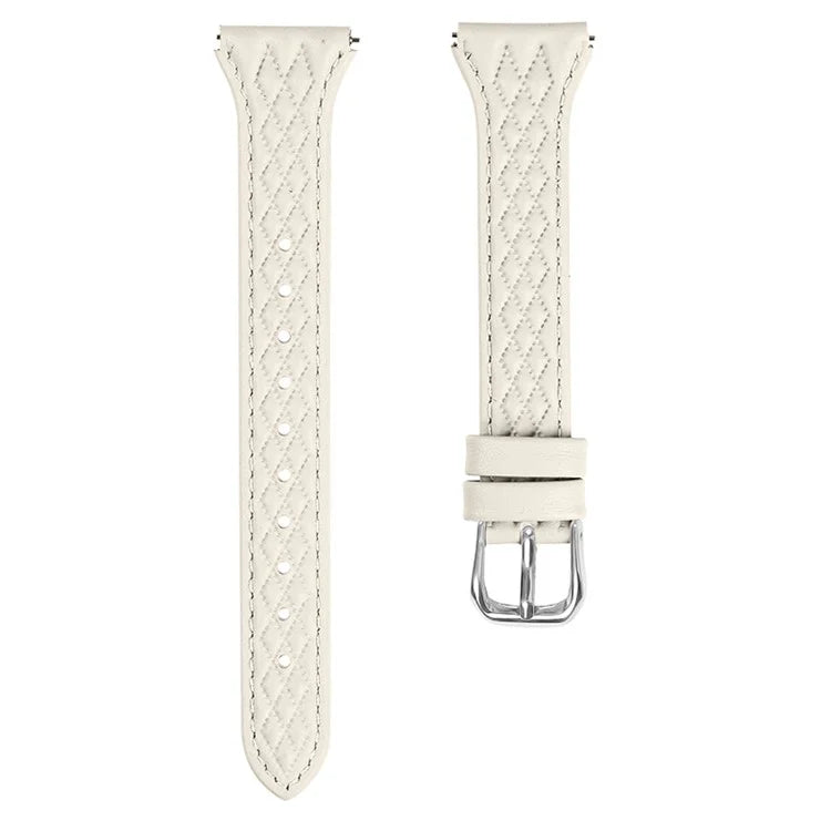 For Pebble 2 / Time Round Rhombus Imprinted Genuine Cow Leather Watch Strap