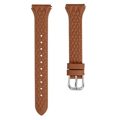 For Pebble 2 / Time Round Rhombus Imprinted Genuine Cow Leather Watch Strap