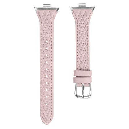 For Xiaomi Smart Band 8 Pro Replacement Rhombus Imprinted Genuine Cow Leather Watch Strap