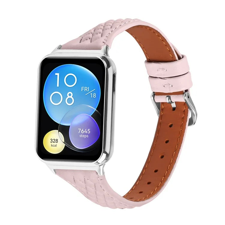 For Xiaomi Smart Band 8 Pro Replacement Rhombus Imprinted Genuine Cow Leather Watch Strap