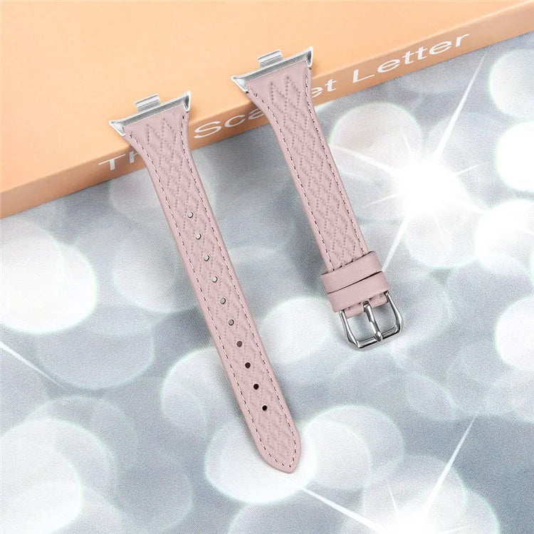 For Xiaomi Smart Band 8 Pro Replacement Rhombus Imprinted Genuine Cow Leather Watch Strap