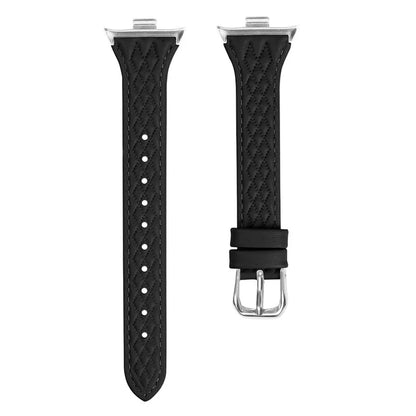 For Xiaomi Smart Band 8 Pro Replacement Rhombus Imprinted Genuine Cow Leather Watch Strap