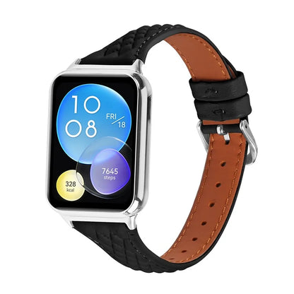 For Xiaomi Smart Band 8 Pro Replacement Rhombus Imprinted Genuine Cow Leather Watch Strap