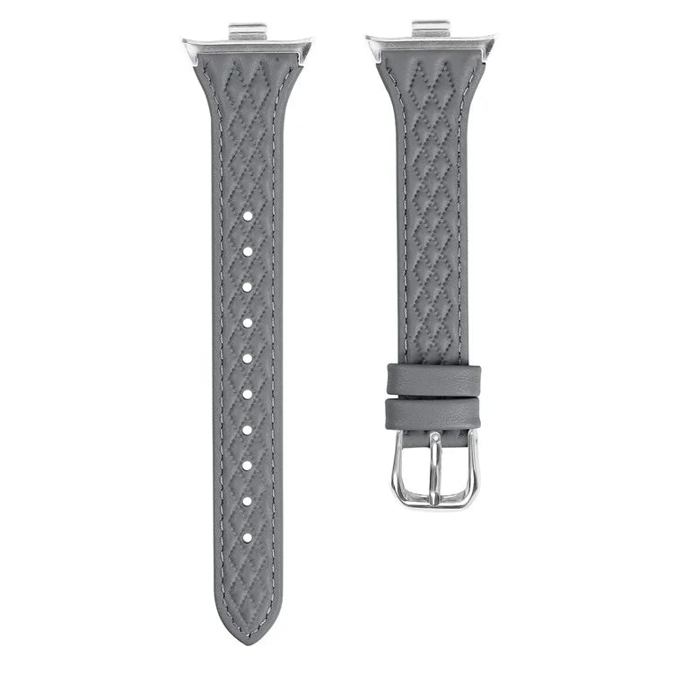 For Xiaomi Smart Band 8 Pro Replacement Rhombus Imprinted Genuine Cow Leather Watch Strap