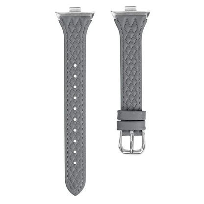 For Xiaomi Smart Band 8 Pro Replacement Rhombus Imprinted Genuine Cow Leather Watch Strap
