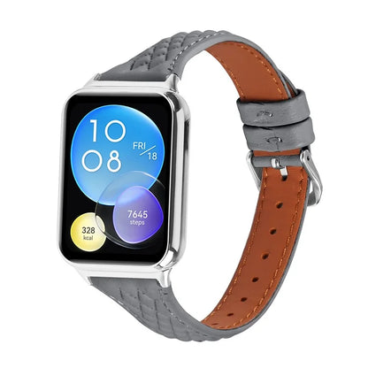 For Xiaomi Smart Band 8 Pro Replacement Rhombus Imprinted Genuine Cow Leather Watch Strap