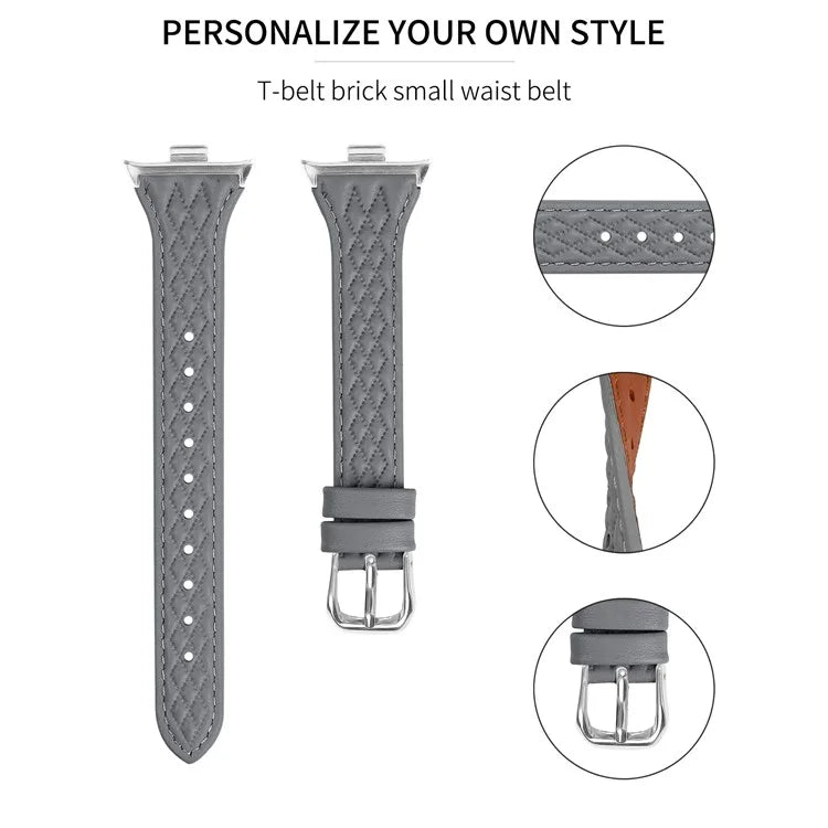 For Xiaomi Smart Band 8 Pro Replacement Rhombus Imprinted Genuine Cow Leather Watch Strap