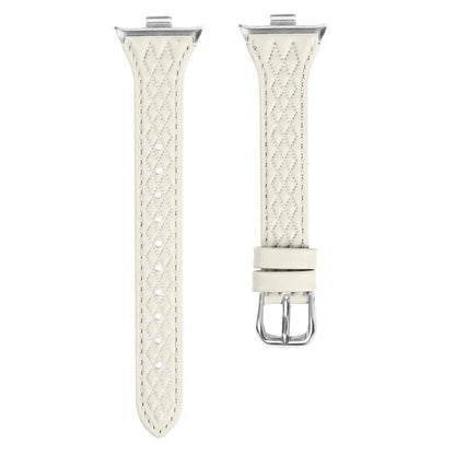For Xiaomi Smart Band 8 Pro Replacement Rhombus Imprinted Genuine Cow Leather Watch Strap