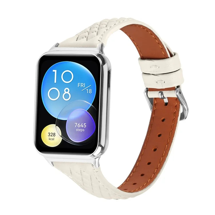 For Xiaomi Smart Band 8 Pro Replacement Rhombus Imprinted Genuine Cow Leather Watch Strap