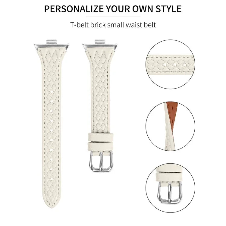 For Xiaomi Smart Band 8 Pro Replacement Rhombus Imprinted Genuine Cow Leather Watch Strap
