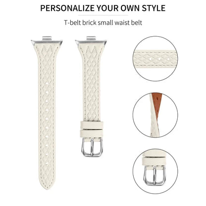 For Xiaomi Smart Band 8 Pro Replacement Rhombus Imprinted Genuine Cow Leather Watch Strap