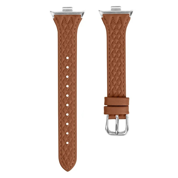 For Xiaomi Smart Band 8 Pro Replacement Rhombus Imprinted Genuine Cow Leather Watch Strap
