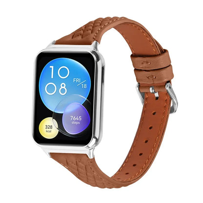 For Xiaomi Smart Band 8 Pro Replacement Rhombus Imprinted Genuine Cow Leather Watch Strap