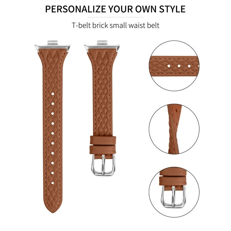 For Xiaomi Smart Band 8 Pro Replacement Rhombus Imprinted Genuine Cow Leather Watch Strap