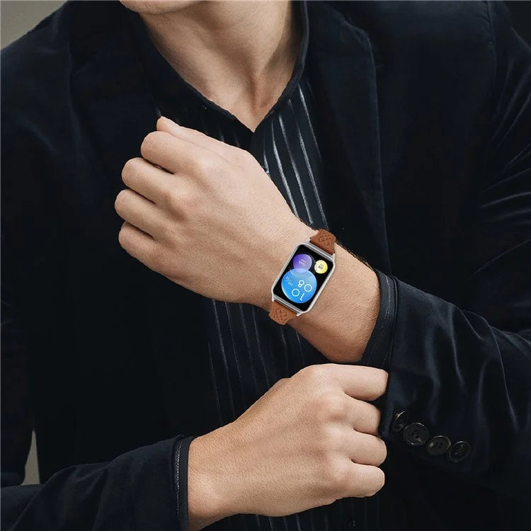 For Xiaomi Smart Band 8 Pro Replacement Rhombus Imprinted Genuine Cow Leather Watch Strap