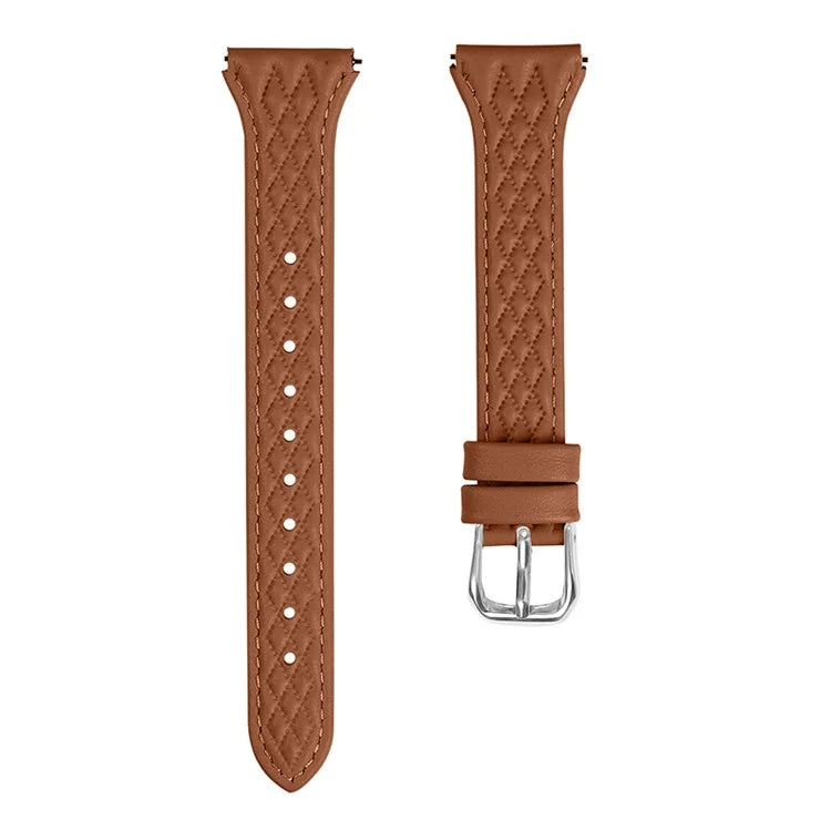 For Garmin Forerunner 245 / 245 Music Genuine Cow Leather Rhombus Imprinted Watch Strap