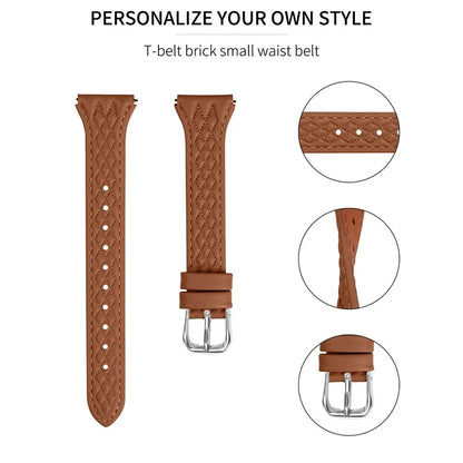For LG Watch Sport Replacement Band Rhombus Imprinted Genuine Cow Leather Watch Strap