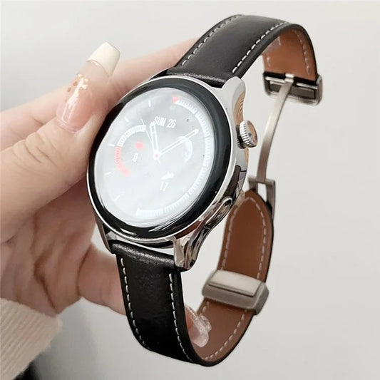 For Samsung Galaxy Watch3 45mm / Huawei Watch 4 Band 22mm Genuine Cow Leather Watch Strap