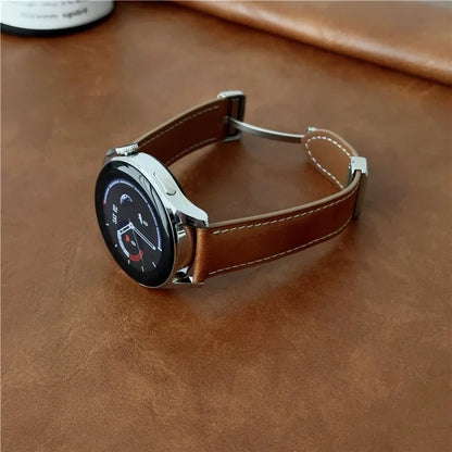 For Samsung Galaxy Watch3 45mm / Huawei Watch 4 Band 22mm Genuine Cow Leather Watch Strap