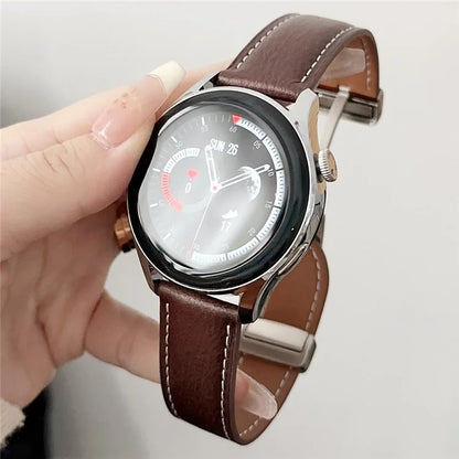 For Samsung Galaxy Watch3 45mm / Huawei Watch 4 Band 22mm Genuine Cow Leather Watch Strap