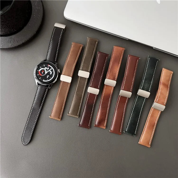 For Samsung Galaxy Watch3 45mm / Huawei Watch 4 Band 22mm Genuine Cow Leather Watch Strap