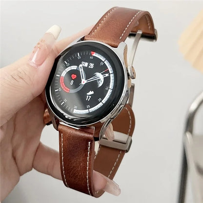 For Samsung Galaxy Watch3 45mm / Huawei Watch 4 Band 22mm Genuine Cow Leather Watch Strap