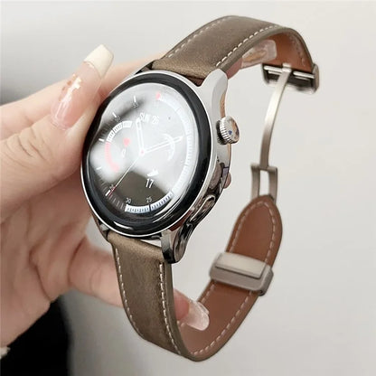 For Samsung Galaxy Watch3 45mm / Huawei Watch 4 Band 22mm Genuine Cow Leather Watch Strap