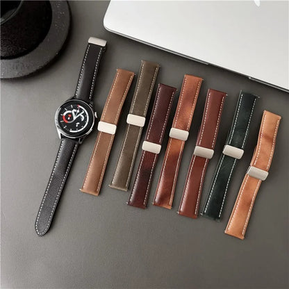 For Samsung Galaxy Watch3 45mm / Huawei Watch 4 Band 22mm Genuine Cow Leather Watch Strap