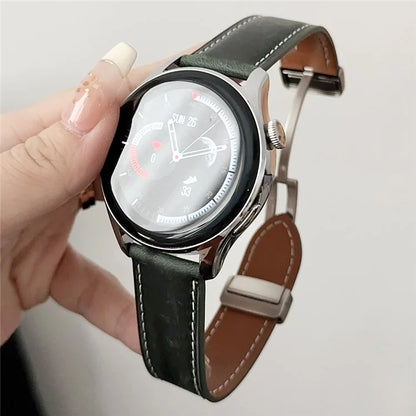 For Samsung Galaxy Watch3 45mm / Huawei Watch 4 Band 22mm Genuine Cow Leather Watch Strap