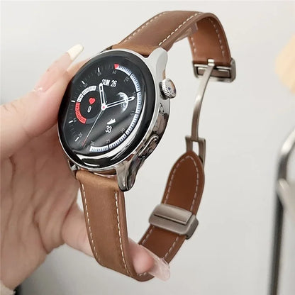 For Samsung Galaxy Watch3 45mm / Huawei Watch 4 Band 22mm Genuine Cow Leather Watch Strap
