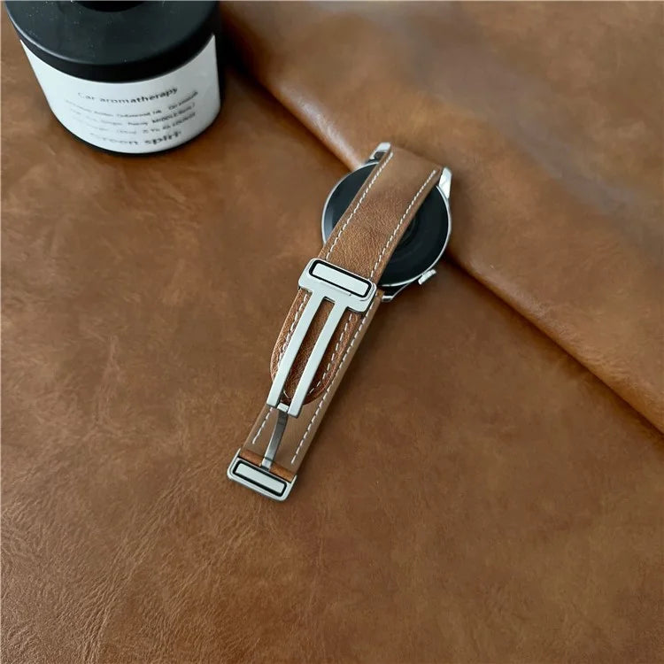 For Samsung Galaxy Watch3 45mm / Huawei Watch 4 Band 22mm Genuine Cow Leather Watch Strap