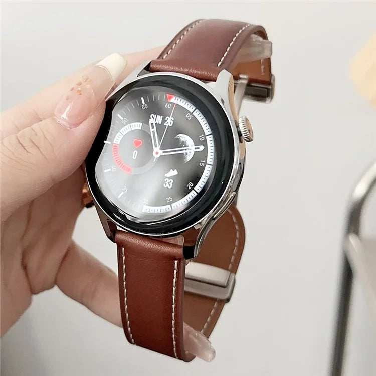 For Samsung Galaxy Watch3 45mm / Huawei Watch 4 Band 22mm Genuine Cow Leather Watch Strap