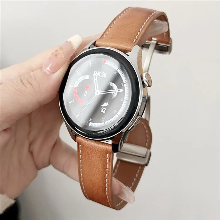 For Samsung Galaxy Watch3 45mm / Huawei Watch 4 Band 22mm Genuine Cow Leather Watch Strap