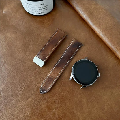 For Samsung Galaxy Watch3 45mm / Huawei Watch 4 Band 22mm Genuine Cow Leather Watch Strap
