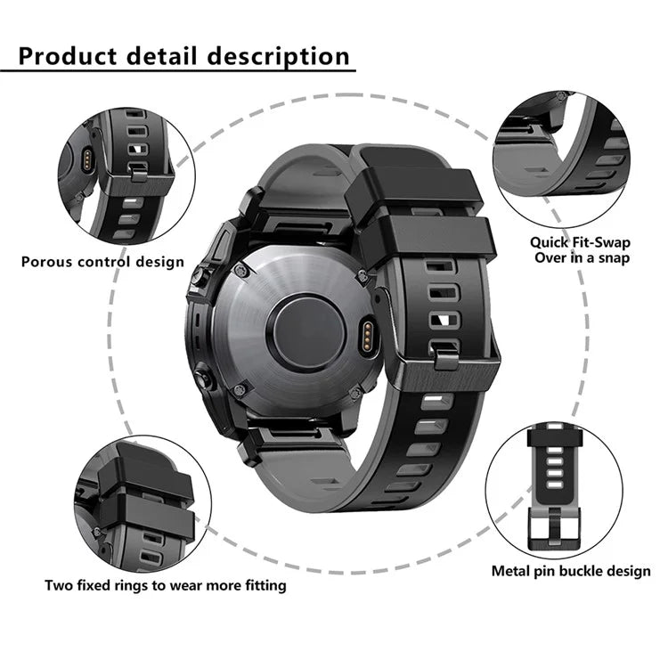 KALEBOL KLB-SSGJ-001 For Garmin Fenix 7X / 7X Pro Silicone Watch Band 26mm Strap Dual Color