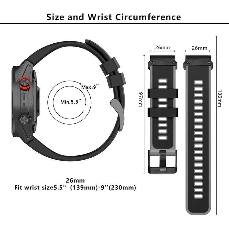 KALEBOL KLB-SSGJ-001 For Garmin Fenix 7X / 7X Pro Silicone Watch Band 26mm Strap Dual Color
