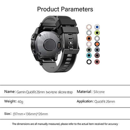 KALEBOL KLB-SSGJ-001 For Garmin Fenix 7X / 7X Pro Silicone Watch Band 26mm Strap Dual Color